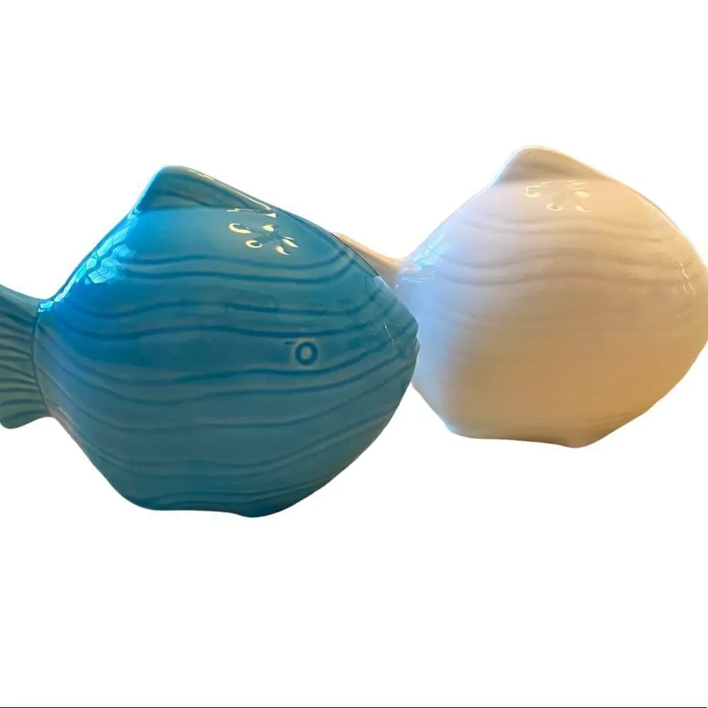 Coastal Ceramic Fish Salt and Pepper Shakers White and Blue
